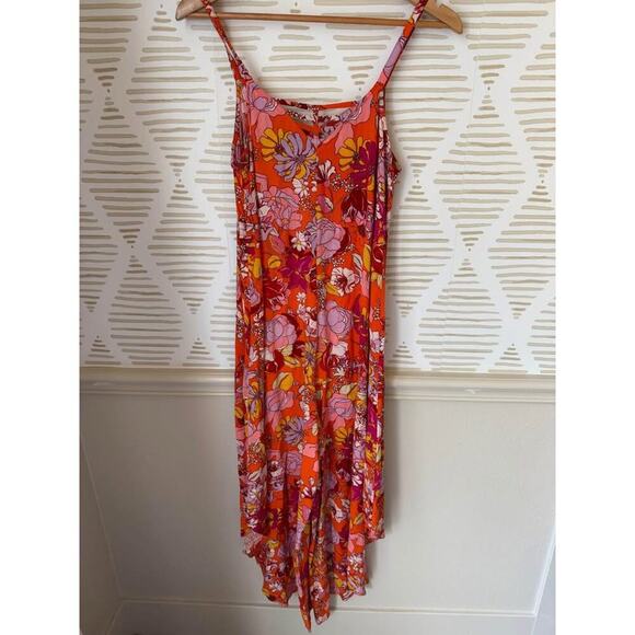 Ivy Street Women’s Small Orange Floral Flowy Jumpsuit Romper - Picture 3 of 3